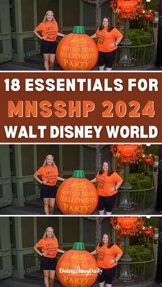 two girls wearing matching Disney Halloween t-shirts standing next to a Mickey Mouse shaped pumpkin next to a Mickey Mouse fall wreath at Mickey's Not-So-Scary Halloween Party at Magic Kingdom in Walt Disney World. Mnsshp Outfit, Mickeys Halloween Party Outfits, Disney Halloween Party Outfits, Disney Halloween Party Costumes, Not So Scary Halloween Party Costumes, Mnsshp Costume Ideas, Disney World Halloween Outfit, Mickey Not So Scary Halloween Outfit