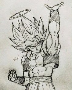 a drawing of gohan with his arms in the air