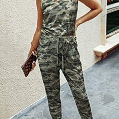 Material: 65% Polyester, 35% Cotton. Soft And Breathable High Quality Material. Features: Jumpsuits, Sleeveless, Scoop Neck, Adjustable Elastic Waist, Drawstring, Key Hole, Camouflage Print, Solid, Striped,Tank, Long Pants, Casual Loose Fit. Occasion: The Long Pants Jumpsuit Is Cute And Sexy For Summer, Spring And Fall. You Can Dress Up Or Dress Down In Many Occasions Like Party, Date, Club, Beach, Holiday, Shopping, Street Wear, Yoga, Work, Home And Daily Casual. Casual Camouflage Jumpsuits And Rompers For Spring, Casual Camouflage Jumpsuit For Spring, Camouflage Jumpsuits And Rompers For Summer, Casual Camouflage Sleeveless Jumpsuits And Rompers, Sleeveless Camouflage Jumpsuits And Rompers For Summer, Casual Khaki Jumpsuits And Rompers For Fall, Fitted Camouflage Casual Jumpsuit, Romper Long Pants, Chiffon Romper