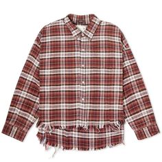 Women's R13 Drop Neck Crop Shirt - Red - Shirts Prepping for AW23? Make R13 a staple in your rotation with this Drop neck crop shirt. Proving that the brand does so much more than denim, this take on the classic button-down effortlessly exudes a punk aesthetic with its vintage style plaid and distressed, frayed hems. Layer up with a graphic tee, or wear solo - this grunge style will look good regardless. 100% Cotton, Cropped Fit, Button Closure, Chest Pocket, Frayed Hems. R13 Women's Drop Neck C Red Shirts, Punk Aesthetic, A Punk, Street Fashion Men Streetwear, Men Streetwear, Plaid Fashion, Grunge Style, Red Shirt, Crop Shirt