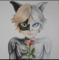 a drawing of a catwoman holding a rose