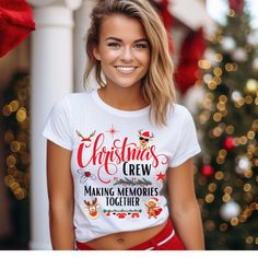 SIZES ARE TRUE FIT, ORDER A SIZE OR TWO BIGGER FOR LOOSE FIT. Especially if you're going for that trendy oversized look. Christmas Crew T-Shirt: Making Memories Together Celebrate the holidays with your Christmas Crew in style! Whether it's a family gathering or a fun party with friends, this Christmas T-shirt is perfect for creating lasting memories together. Featuring the words "Christmas Crew" and "Making Memories Together," this cozy Christmas party tee is designed for everyone in your group Cozy Christmas Party, Family Christmas Party, Trendy Fits, Christmas T Shirts, Shirt Making, Xmas Shirts, Matching Tees, Christmas T Shirt, Making Memories