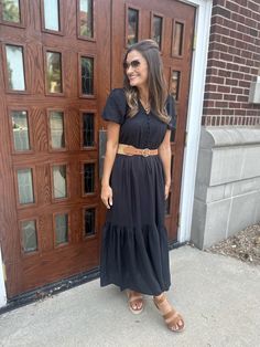 Great black dress for a teacher - Everything is true to size. Wearing a small in the dress. Straw Belt, Outfit Planning, Outfit Plan, Simply Vera Wang