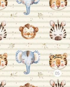 an animal themed wallpaper with zebras, tigers and giraffes on it