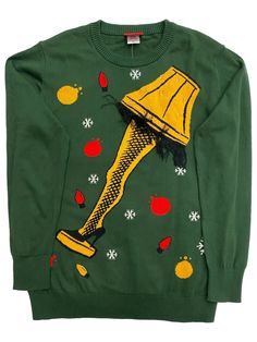 Chrsitmas Story Mens Green Fringe Light-up Leg Lamp Holiday Sweater Small You will be the hit of all of your holiday parties in this fun green blinged out light up Christmas Story "Leg lamp" themed holiday sweater! Men's size Small Lights up with replaceable button cell batteries 100% acrylic Made in China Payment We accept PayPal as our payment method. Immediate payment is required. If you have any questions about payment, please feel free to contact our customer support team. Return Policy We Toddler Ugly Christmas Sweater, Fringe Light, Christmas Story Leg Lamp, Small Lights, Xmas Sweaters, Fringe Clothing, Christmas Sweater Dress, Mens Ugly Christmas Sweater, Cute Christmas Sweater