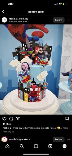 a spiderman themed birthday cake on an iphone