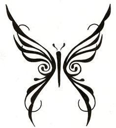 a black and white drawing of a butterfly with swirls on it's wings