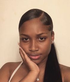 🥀💕 Pin: xbrattt 💕🥀 Slicked Back Ponytail With Swoop, Edges For Slick Back Ponytail, Sleek Ponytail With Swoop, Slickback Hairstyle Black Women, Sleek Back Ponytail Black Women, Natural Slick Back Ponytail, 3 Part Ponytail, Slick Ponytail