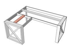 a drawing of a desk made out of wooden planks with one section missing from the top