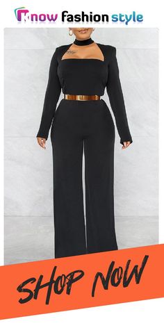 Black Fashion Casual Solid Hollowed Out O Neck Regular Jumpsuits (Without Belt) Black High Waist Jumpsuits And Rompers For Fall, Black High-waist Jumpsuits And Rompers For Fall, Chic Solid Color Jumpsuits And Rompers For Fall, Chic Black Non-stretch Jumpsuit/romper, Black Long Sleeve Jumpsuit, Belt Jumpsuit, Chrysler New Yorker, Wholesale Fashion, New Yorker