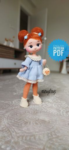 a doll with red hair is standing on the floor and holding a flower in her hand