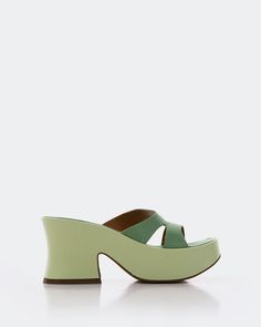 Detail(s): Rounded Square toe 3.5" Heel 1.5" Platform Material(s): Leather Upper Leather Lining Handmade in Spain Color(s): Mint Cool Heels, Interesting Shoes, Green Clothing, 70’s Style, Funky Shoes, Rounded Square, Stunning Shoes, Swag Shoes, Trending Handbag