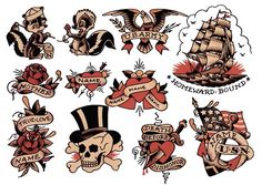 Image result for sailor jerry flash art Sailor Tattoos, Vintage Tattoo Design, Sailor Jerry Tattoos, Omerta Tattoo, Retro Tattoos, Traditional Tattoo Sleeve