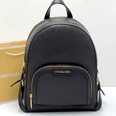 Michael Kors Jaycee Medium Pebbled Leather Backpack Black Color Pebbled Leather And Gilded Accents Come Together On Our Jaycee Backpacka Timeless Essential That’s Destined To Become Your New Hands-Free Favorite. It Features A Front Zip Pocket For Convenient Access, And Plenty Of Room Inside To Store Your Laptop And Other Necessities. Details Backpack Pebbled Leather 100% Leather Trim: 60% Polyurethane /20% Polyester/20% Cotton Gold-Tone Hardware 8.75”W X 12”H X 4.25”D Exterior Details: Front Zip Michael Kors Rucksack, Leather Backpack Black, Slim Backpack, Studded Backpack, Michael Kors Backpack, Flap Backpack, Black Leather Backpack, Blue Backpack, Backpack Purse