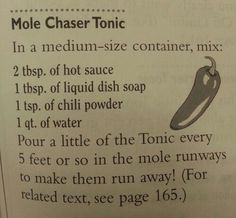 the instructions for how to make a mole chaser tonic recipe are shown in black and white