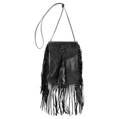 Fringed Flap-Front bag with Saint Laurent signature engraved western concho bucle Leather tassels Metal YSL signature Dimensions: 7" x 9.4" x 1.0" 100% goatskin Leather linnin Leatherv shoulder strap Brushed silver-toned hardware Soulder strap drop: 49.5" Length of fringe 6" Length of tassel 7" Made in Italy Leather Fringe Handbag, Purses Black, Leather Fringe Purse, Bohemian Purse, Fringe Handbags, Shoulder Strap Bag, Boho Purses, Genuine Leather Purse, Leather Shoulder Handbags