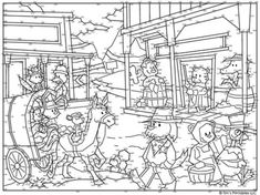 the story of noah coloring page for kids and adults with pictures of animals, people and horses