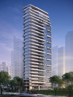 an artist's rendering of a tall building in the city