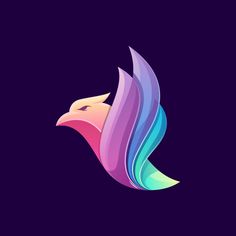 a colorful bird logo on a dark background