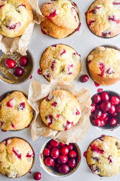 freshly baked cranberry muffins on a baking sheet