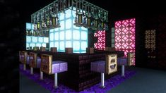 Minecraft Bar Building, Club Minecraft Ideas, Minecraft Nightclub Ideas, Bar Minecraft Build, Minecraft Dance Club, Minecraft Building Ideas Casino, Neon City Minecraft