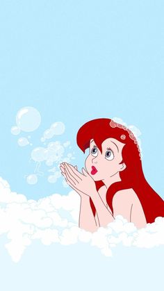 ariel from the little mermaid blowing bubbles on her face while sitting in an air bubble