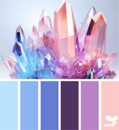 an assortment of different colored crystals on top of each other in a color palette,