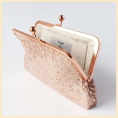 BESPOKE ROSE GOLD SEQUIN CLUTCH BAG, HANDMADE TO ORDER This little clutch purse is ideal to carry a few essential items for an evening out or special occasion such as a wedding. It is handmade to order by me at my studio in Scotland using a sparkly rose gold sequinned tulle fabric and a rose gold tone frame. - Width = approx. 20.5 cm (8 ins) - Height (excluding clasp) = approx. 13cm (5 ins) - Depth = approx. 3cm (1 inch) at the lower edge - Rose gold tone kisslock frame - Soft touch bag which ke Sparkly Handbag, Gold Evening Bag, Sequin Purse, Silk Clutch, Bridal Lehenga Collection, Clutch Bag Wedding, Bridal Purse, Sequin Clutch, Rose Gold Sequin