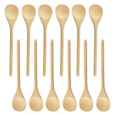 six wooden spoons lined up next to each other