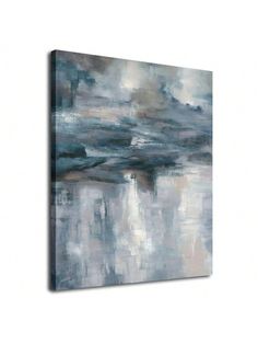 an abstract painting with grey and white colors on the canvas, it looks like something out of