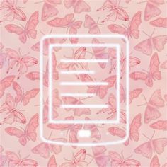 a pink background with butterflies and the letter e in white neon frame on top of it