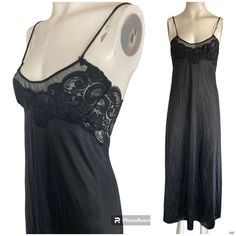 In Excellent Condition. This Looks Like It Was Never Worn. Sz S Long, Maxi Length With Lace Trim Hem. Sheer Lace Bust And Back Panel. 100% Nylon Black Measurements- 16” Pit To Pit 14” Across, Just Under Bust 54” Top Of Strap To Hem Black Evening Sleepwear For Summer, Black Summer Evening Sleepwear, Black Summer Sleepwear For Evening, Black Lace Trim Summer Nightgown, Summer Black Nightgown With Lace Trim, Black Sheer Nightgown, Gothic Nightgown, Cute Lingerie Sets, Victorian Nightgown