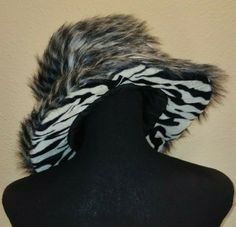 White Faux Fur, Wide Brimmed, Zebra Print, Bucket Hat, Faux Fur, Black White, Black And White, Halloween