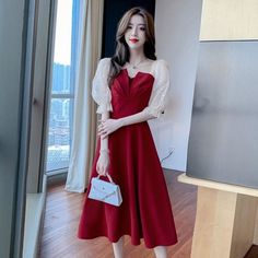 Size(cm) Shoulder Bust Waist Length S 37 84 68 105 M 38 88 72 106 L 39 92 76 107 XL 40 96 80 108 Brand：Orchidmet Product Type:Midi Dress Style:Sweety Sleeve Length:Short Sleeves Collar-line：V-Neck Waist Type: Natural Pattern Type:Solid Package:1*Dress Size tips: 1. Manual measurement, around 1cm difference allowed. 2. Due to reason of light and display,there may be a slight color difference between the picture and real product . Fitted V-neck Midi Dress For Banquet, Spring V-neck Midi Dress For Banquet, Casual Dress Korean Style, High Waist Short, Midi Dress Style, Korean Fashion Dress, Korean Dress, Mid Length Skirts, Patchwork Dress