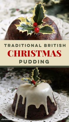 traditional british christmas pudding on a white plate