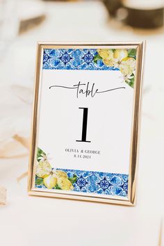 Positano Blue Tiles Lemons Wedding Table Number Card Printable Mediterranean Italian Amalfi Coast Table Number Template Instant Download W13 Wedding Tile Table Numbers, Spanish Tile Table Numbers, Lemon Seating Cards, Blue And Yellow Mediterranean Wedding, Blue Tile Lemon Theme Party, Number Cards Printable, Italy Amalfi Coast