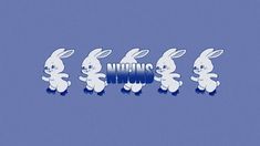 an image of some bunny rabbits in the middle of a row on a blue background