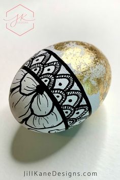 Add this beautiful floral and gold leaf hand painted wooden egg to your Easter and spring decor. This modern wood egg is decorated with line drawn flowers, modern patterns and gold leaf accents. This eggs comes with an adorable and colorful painted wooden egg cup. Objects Painting, Painted Wooden Eggs