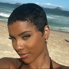 Short Natural Hairstyles For Black Women Tapered, Waves On Black Women, Natural Pixie Haircut Black Women, 4b Hairstyles, Pixie Mohawk, Short Haircuts Black Hair, Blonde Twa, Sleek Haircuts, Short Natural Hairstyles