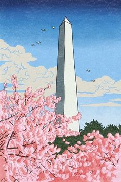 the washington monument is surrounded by cherry blossoms