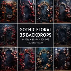 gothic floral backdrops for photoshopped with flowers and leaves on the door frame