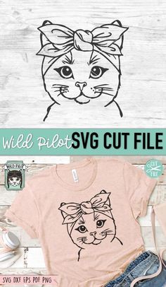 a cat with a bow on it's head and the words wild pet svg cut