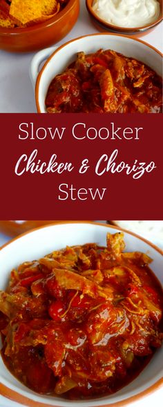 slow cooker chicken and chorizo stew is an easy, delicious meal that's ready in under 30 minutes