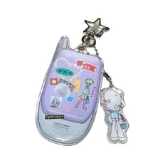 a cell phone keychain with a cartoon character on it