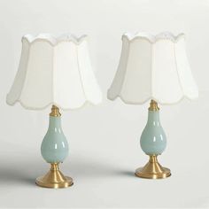 two lamps sitting side by side next to each other