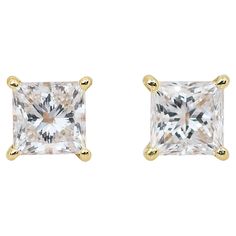 Elegant 2.08ct Diamonds Stud Earrings in 18k Yellow Gold - GIA Certified Elevate your elegance with these stunning 18k yellow gold diamond stud earrings. These earrings are a sophisticated choice for any occasion, featuring two square-cut diamonds with a combined carat weight of 2.08 carats. The diamonds are GIA-certified, ensuring top-tier quality and authenticity. Metal: 18k Yellow Gold Main stone: 2 pcs Diamonds Main stone carat weight: 2.08ct Shape: Square Color grade: G Clarity grade: VVS1-VVS2 Total carat weight: 2.08ct Total jewelry weight: 3.20g Certificate Number: GIA 7481754742 & 6485741010 SKU: E-2235-1 Square Diamond Studs, Diamond Earrings Studs Round, Gold Diamond Earrings Studs, Gold Diamond Studs, Cushion Cut Diamonds, Square Diamond, Modern Earrings, Yellow Diamond, Elegant Earrings