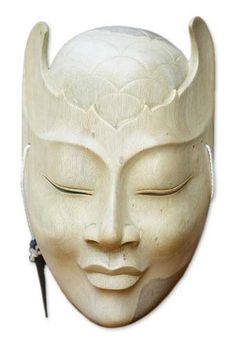 Wood mask, 'Blossom Head' by NOVICA Bone Mask, Mask Sculpture, Mask Wall Decor, Decorative Masks, Wooden Mask, Ceramic Mask, Wood Mask, Pole Art, Mask Wall