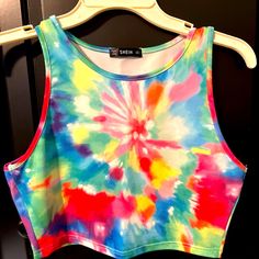 Shein Crop Top, Size L Fits Like M Colorful Sleeveless Top For Summer, Casual Multicolor Tank Top For Spring, Trendy Tie Dye Crop Top For Spring, Trendy Summer Tie Dye Tank Top, Multicolor Cropped Crop Top For Spring, Fitted Multicolor Crop Top Tank, Colorful Casual Spring Tank Top, Casual Colorful Tank Top For Spring, Casual Colorful Spring Tank Top