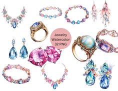 jewelry watercolor clipart set