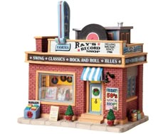 a small toy store with an awning on the front and side of it's building